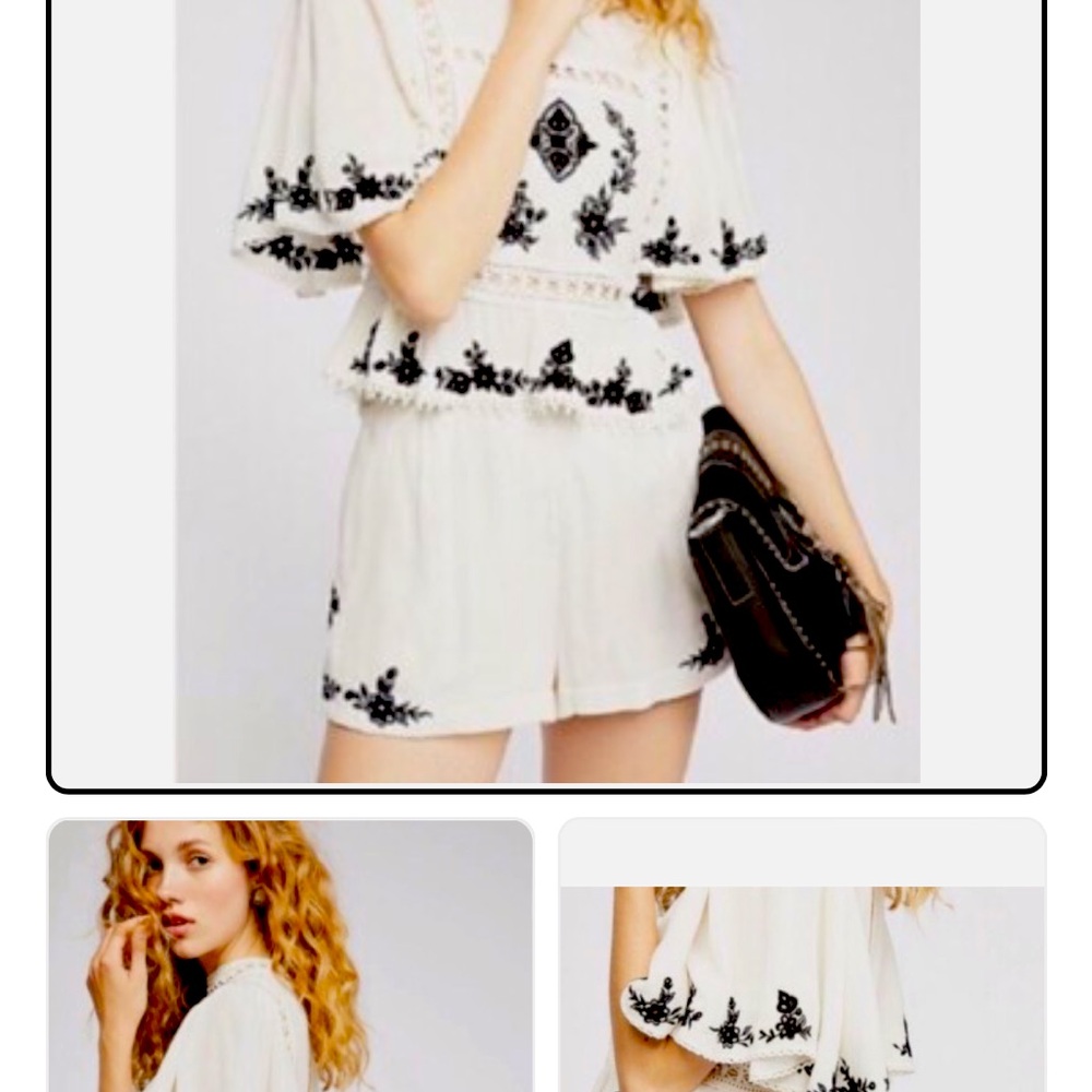 Free people Embroidered Floral Top and Short Set